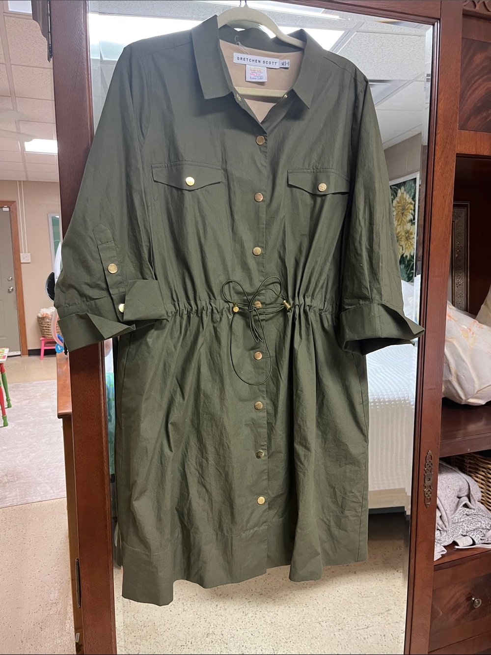 Gretchen Scott Designs Olive Green Drawstring Trench Coat